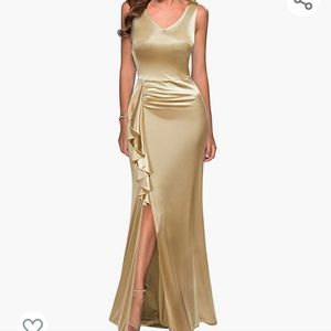 Women Sleeveless Ruffle Slit Evening Party Formal Bridesmaid Dress